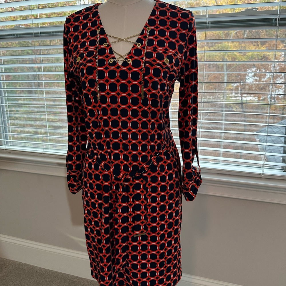 Michael Kors Red and Black Long Sleeve Dress